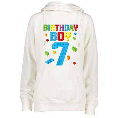 Master Builder 7th Birthday Boy 7 Seven Year Building Bricks Womens Funnel Neck Pullover Hood