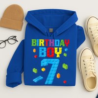 Master Builder 7th Birthday Boy 7 Seven Year Building Bricks Hoodie