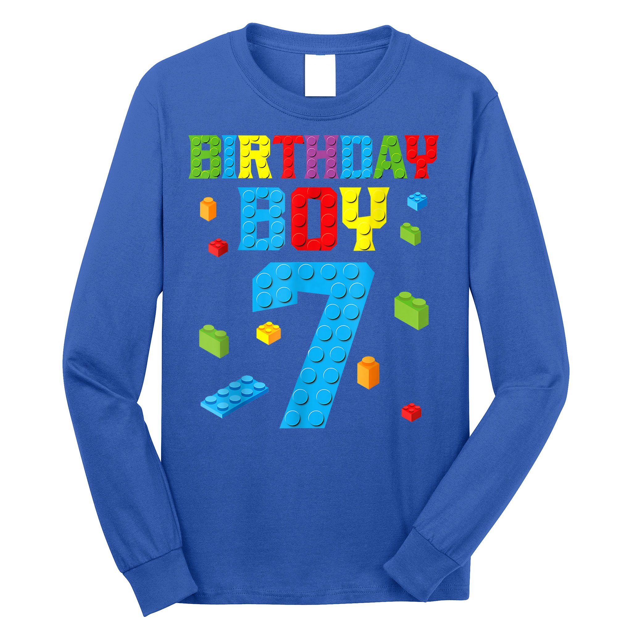 Master Builder 7th Birthday Boy 7 Seven Year Building Bricks Long Sleeve Shirt