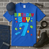 Master Builder 7th Birthday Boy 7 Seven Year Building Bricks Tall T-Shirt