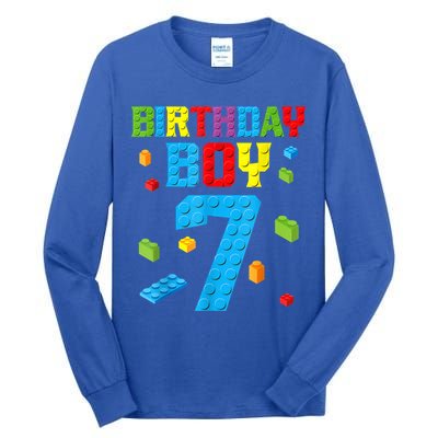 Master Builder 7th Birthday Boy 7 Seven Year Building Bricks Tall Long Sleeve T-Shirt