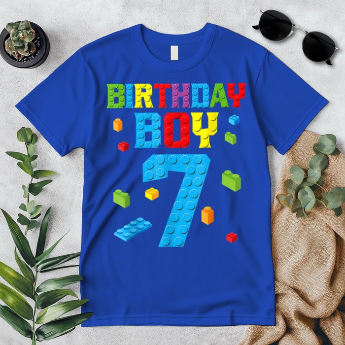 Master Builder 7th Birthday Boy 7 Seven Year Building Bricks Premium T-Shirt