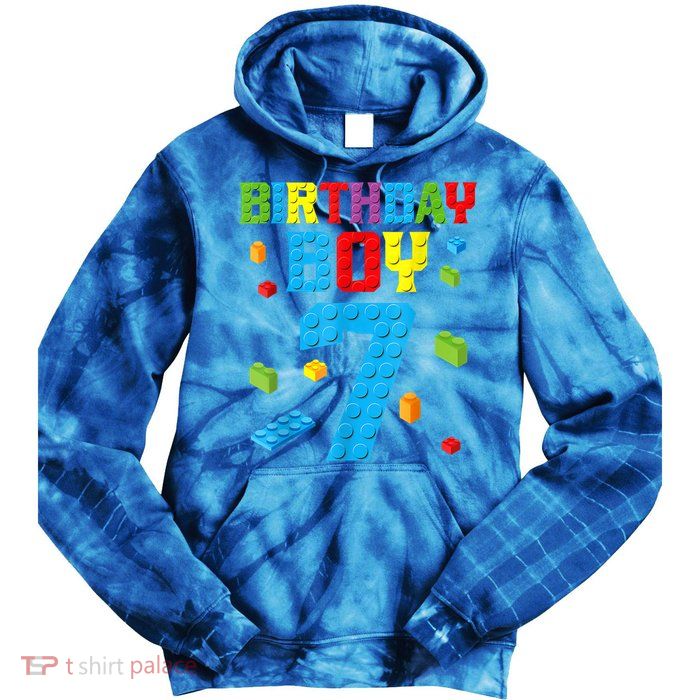 Master Builder 7th Birthday Boy 7 Seven Year Building Bricks Tie Dye Hoodie