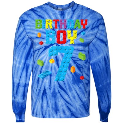 Master Builder 7th Birthday Boy 7 Seven Year Building Bricks Tie-Dye Long Sleeve Shirt