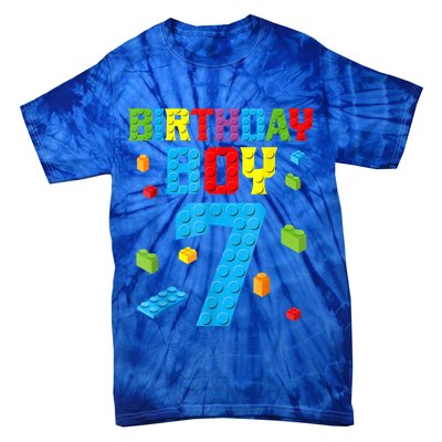 Master Builder 7th Birthday Boy 7 Seven Year Building Bricks Tie-Dye T-Shirt