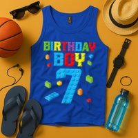 Master Builder 7th Birthday Boy 7 Seven Year Building Bricks Tank Top