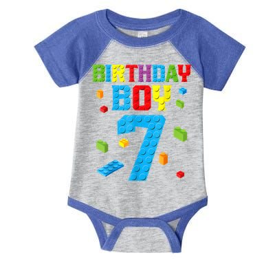 Master Builder 7th Birthday Boy 7 Seven Year Building Bricks Infant Baby Jersey Bodysuit