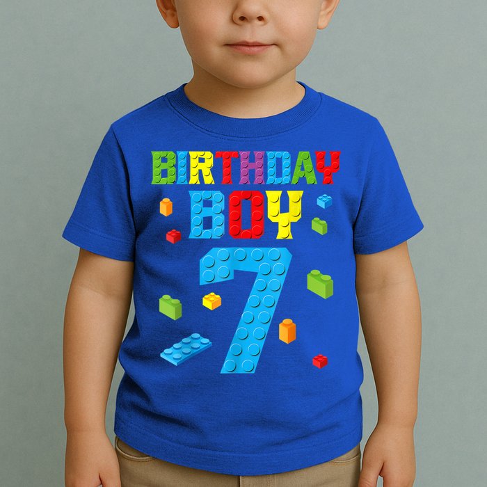 Master Builder 7th Birthday Boy 7 Seven Year Building Bricks Toddler T-Shirt