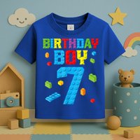 Master Builder 7th Birthday Boy 7 Seven Year Building Bricks Toddler T-Shirt