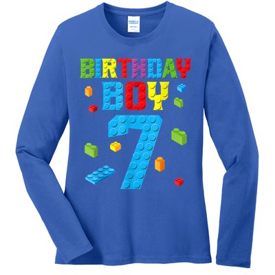 Master Builder 7th Birthday Boy 7 Seven Year Building Bricks Ladies Long Sleeve Shirt