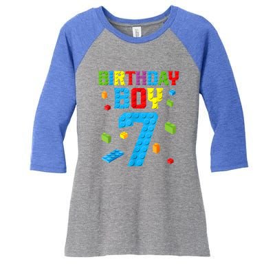 Master Builder 7th Birthday Boy 7 Seven Year Building Bricks Women's Tri-Blend 3/4-Sleeve Raglan Shirt