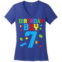 Master Builder 7th Birthday Boy 7 Seven Year Building Bricks Women's V-Neck T-Shirt