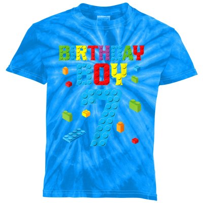 Master Builder 7th Birthday Boy 7 Seven Year Building Bricks Kids Tie-Dye T-Shirt