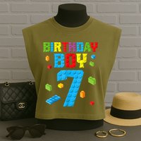 Master Builder 7th Birthday Boy 7 Seven Year Building Bricks Garment-Dyed Women's Muscle Tee