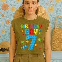 Master Builder 7th Birthday Boy 7 Seven Year Building Bricks Garment-Dyed Women's Muscle Tee