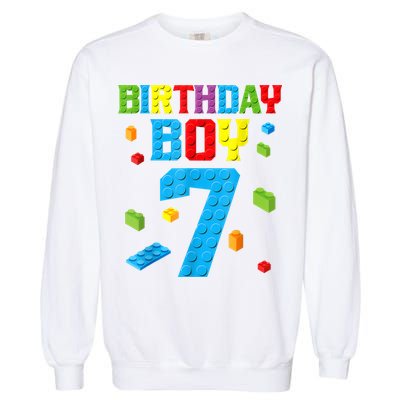 Master Builder 7th Birthday Boy 7 Seven Year Building Bricks Garment-Dyed Sweatshirt