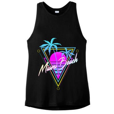Miami Beach 80s Beach Souvenir Ladies PosiCharge Tri-Blend Wicking Tank