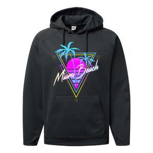 Miami Beach 80s Beach Souvenir Performance Fleece Hoodie