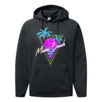 Miami Beach 80s Beach Souvenir Performance Fleece Hoodie