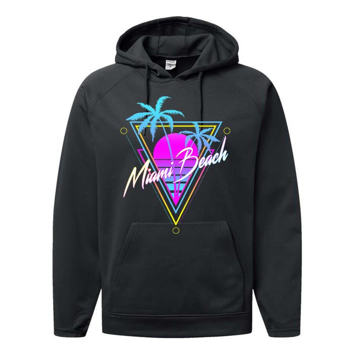 Miami Beach 80s Beach Souvenir Performance Fleece Hoodie