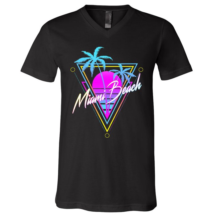 Miami Beach 80s Beach Souvenir V-Neck T-Shirt