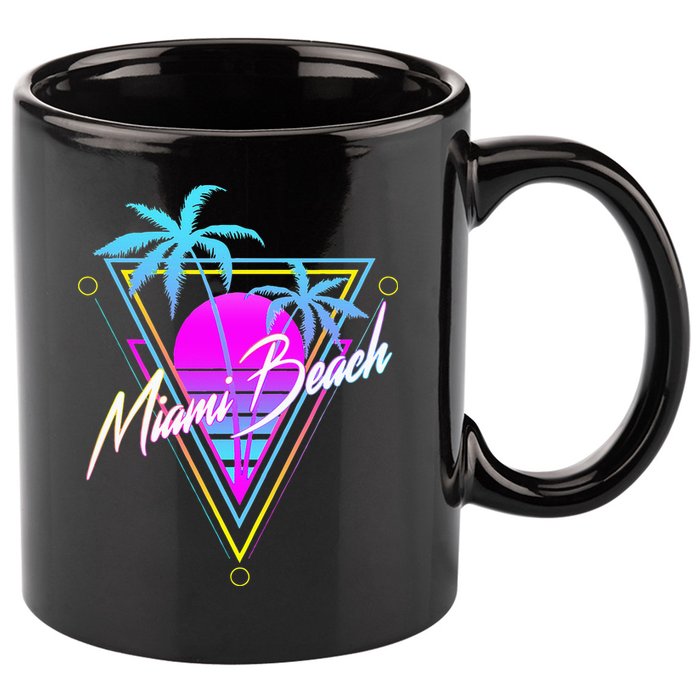 Miami Beach 80s Beach Souvenir 11oz C Handle Ceramic Mug