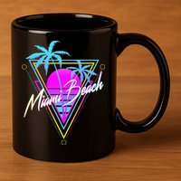 Miami Beach 80s Beach Souvenir 11oz C Handle Ceramic Mug
