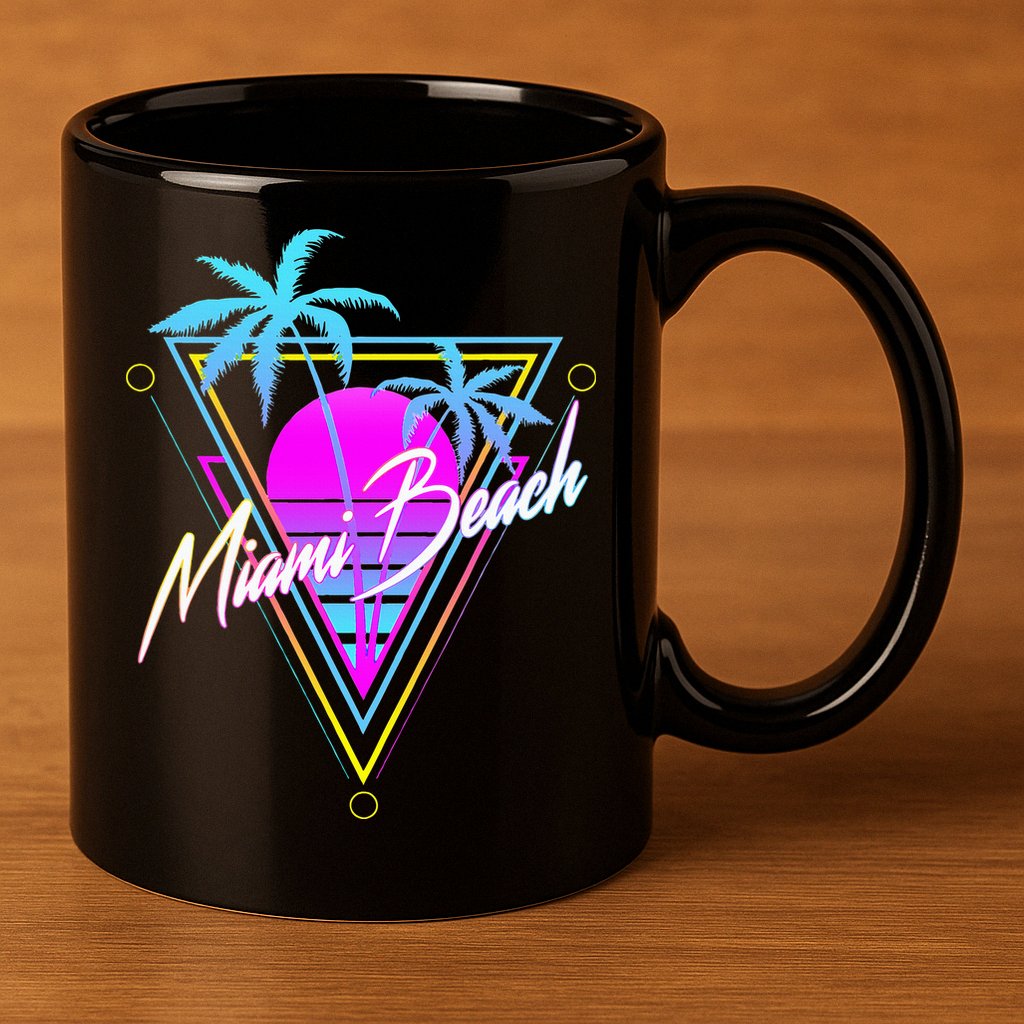 Miami Beach 80s Beach Souvenir 11oz C Handle Ceramic Mug