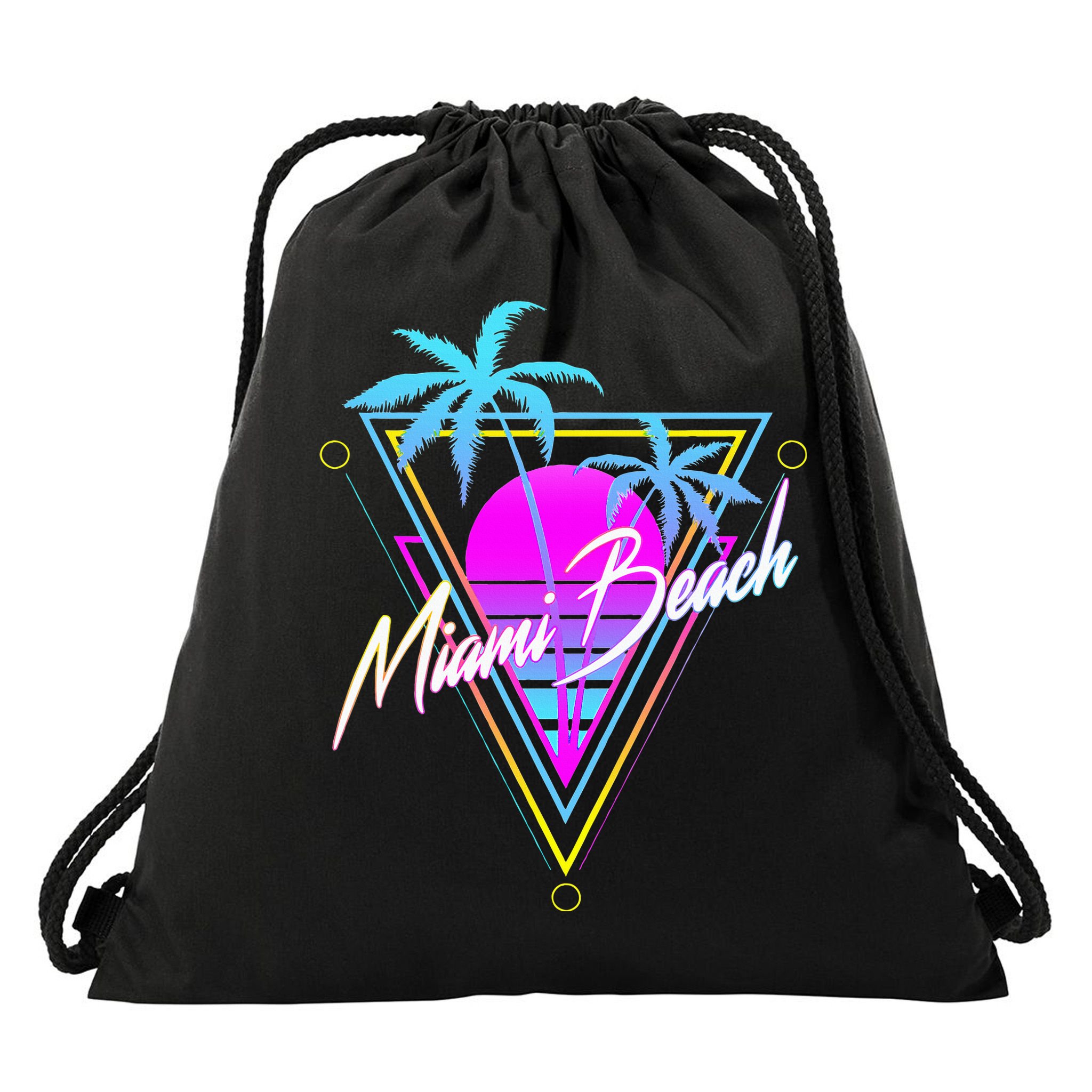 Miami Beach 80s Beach Souvenir Drawstring Bag