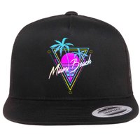 Miami Beach 80s Beach Souvenir Flat Bill Trucker Hat