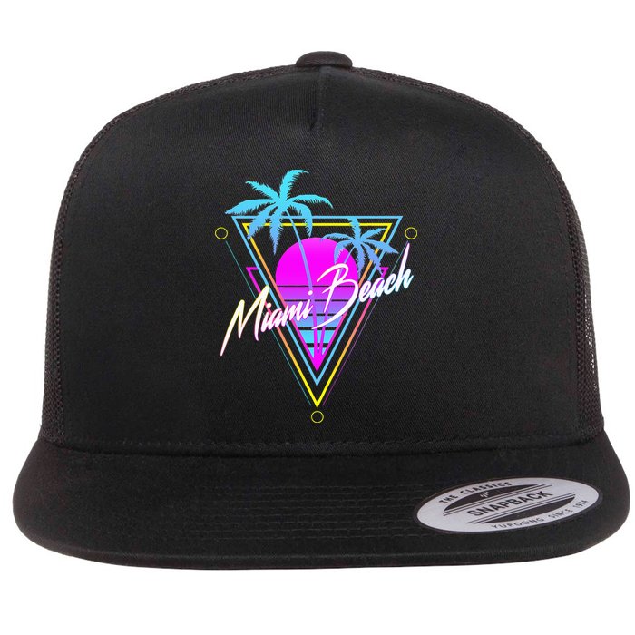 Miami Beach 80s Beach Souvenir Flat Bill Trucker Hat