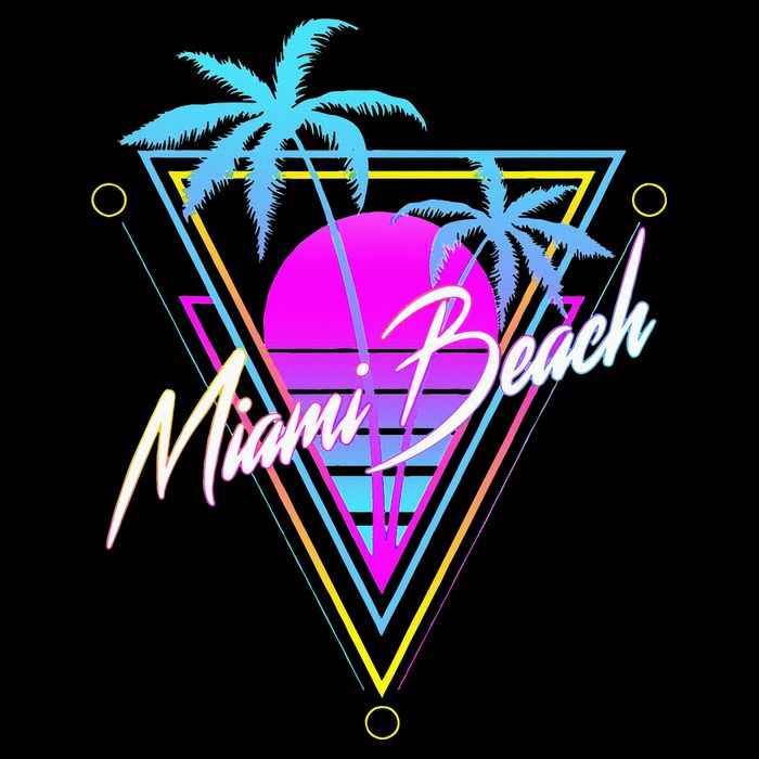 Miami Beach 80s Beach Souvenir Flat Bill Trucker Hat