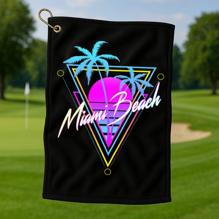 Miami Beach 80s Beach Souvenir Golf Towel