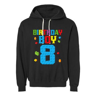 Master Builder 8th Birthday Boy 8 Eight Year Building Bricks Garment-Dyed Fleece Hoodie