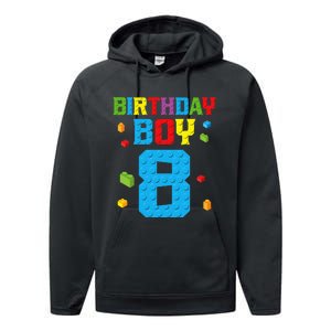 Master Builder 8th Birthday Boy 8 Eight Year Building Bricks Performance Fleece Hoodie