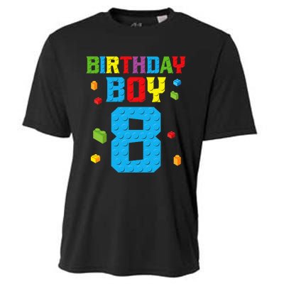 Master Builder 8th Birthday Boy 8 Eight Year Building Bricks Cooling Performance Crew T-Shirt