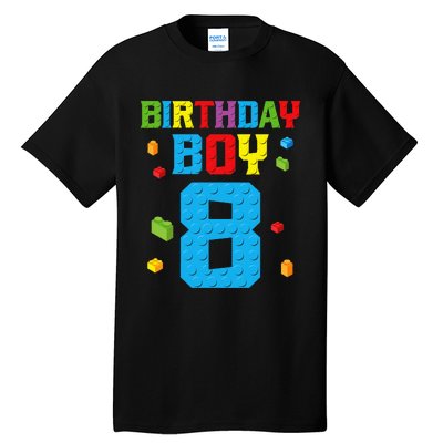 Master Builder 8th Birthday Boy 8 Eight Year Building Bricks Tall T-Shirt