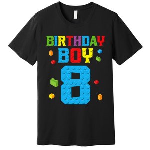 Master Builder 8th Birthday Boy 8 Eight Year Building Bricks Premium T-Shirt