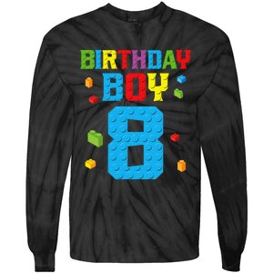 Master Builder 8th Birthday Boy 8 Eight Year Building Bricks Tie-Dye Long Sleeve Shirt