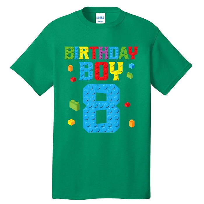 Master Builder 8th Birthday Boy 8 Eight Year Building Bricks Tall T-Shirt