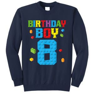 Master Builder 8th Birthday Boy 8 Eight Year Building Bricks Tall Sweatshirt