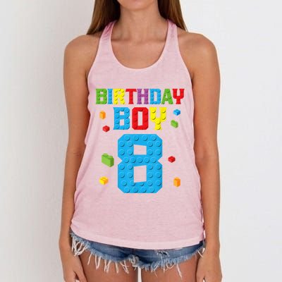 Master Builder 8th Birthday Boy 8 Eight Year Building Bricks Women's Knotted Racerback Tank