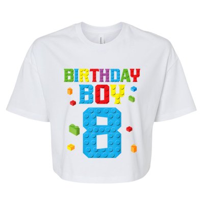 Master Builder 8th Birthday Boy 8 Eight Year Building Bricks Bella+Canvas Jersey Crop Tee