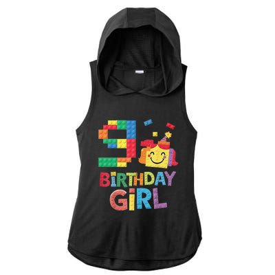 Master Builder 9th Birthday Girl 9 Year Old Brick Blocks Ladies PosiCharge Tri-Blend Wicking Draft Hoodie Tank