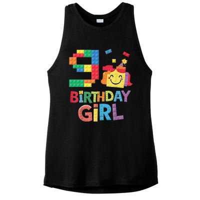 Master Builder 9th Birthday Girl 9 Year Old Brick Blocks Ladies PosiCharge Tri-Blend Wicking Tank