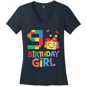 Master Builder 9th Birthday Girl 9 Year Old Brick Blocks Women's V-Neck T-Shirt