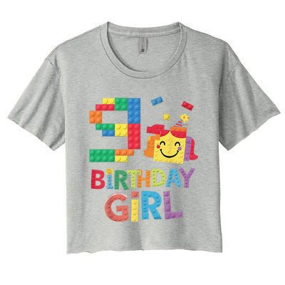 Master Builder 9th Birthday Girl 9 Year Old Brick Blocks Women's Crop Top Tee