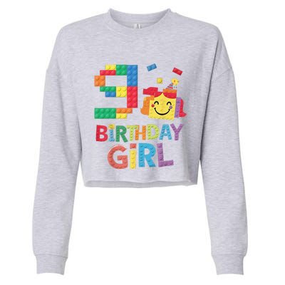 Master Builder 9th Birthday Girl 9 Year Old Brick Blocks Cropped Pullover Crew