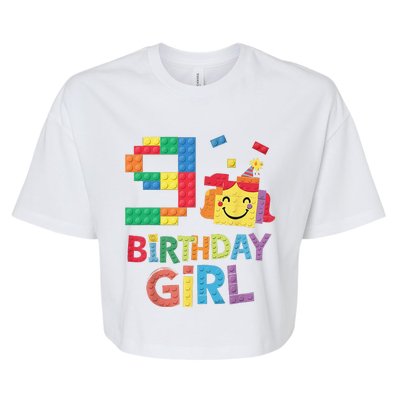 Master Builder 9th Birthday Girl 9 Year Old Brick Blocks Bella+Canvas Jersey Crop Tee