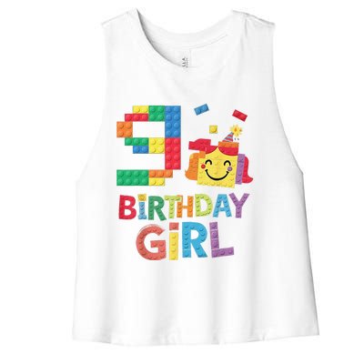 Master Builder 9th Birthday Girl 9 Year Old Brick Blocks Women's Racerback Cropped Tank